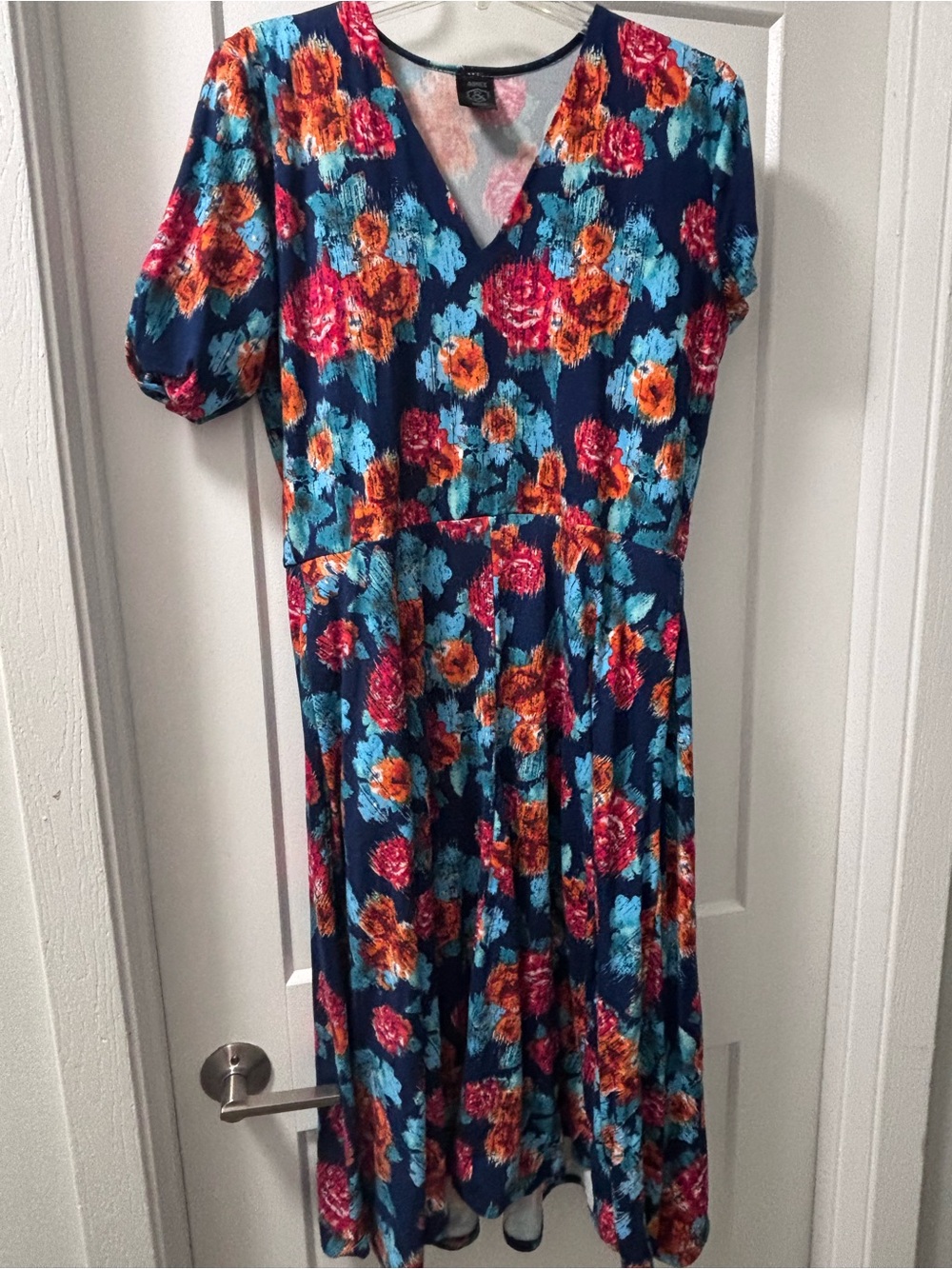 Agnes & Dora Navy Floral V-Neck Midi Dress
